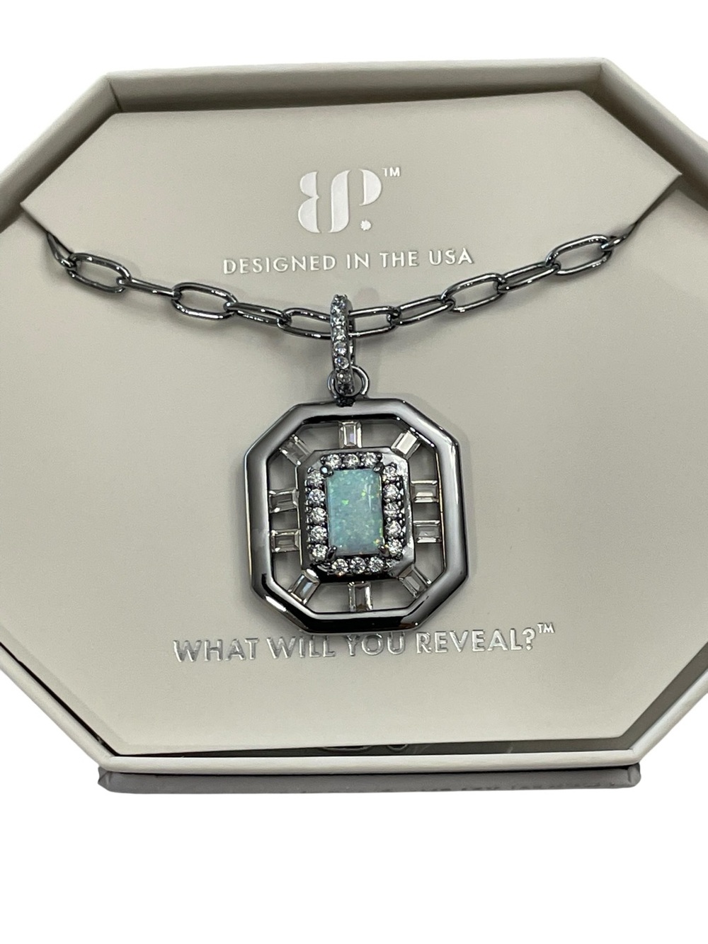 Bomb Party October “To Light The Ending” Rhodium/Milky White Opal, New
